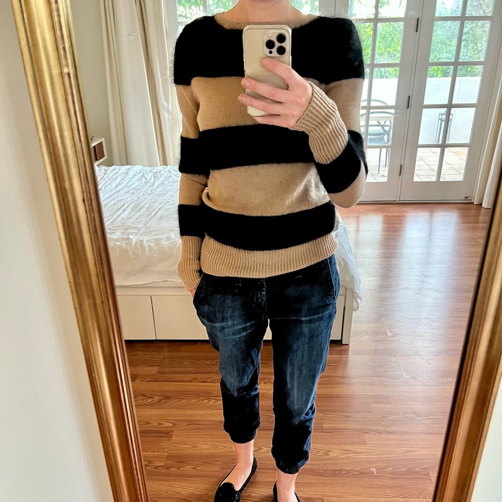 Iris & Ink Striped Sweater — Black & Beige, M - Picture 4 of 11